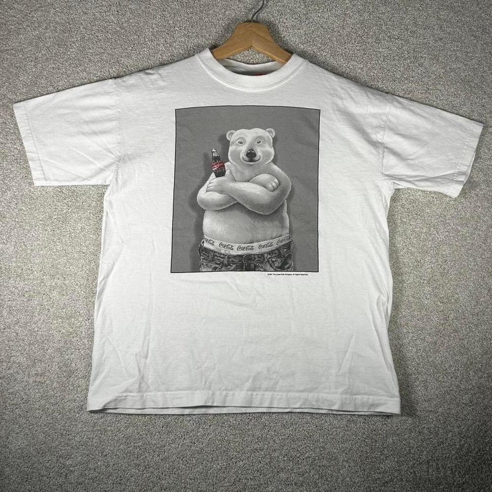 Vintage 1997 Coca Cola Calvin Klein polar bear spoof graphic t-shirt Size M